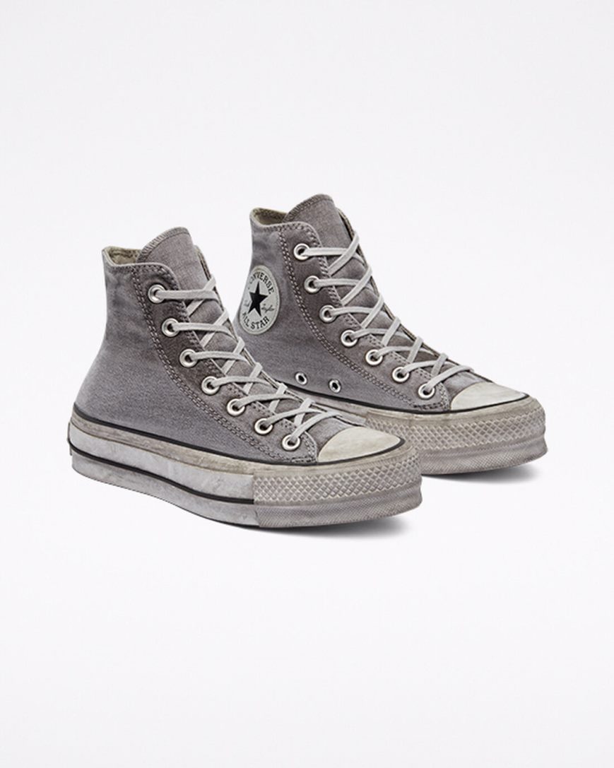 Zapatos Plataforma Converse Chuck Taylor All Star Lift Smoked Canvas Altas Mujer Gris Blancas | PE P4782E